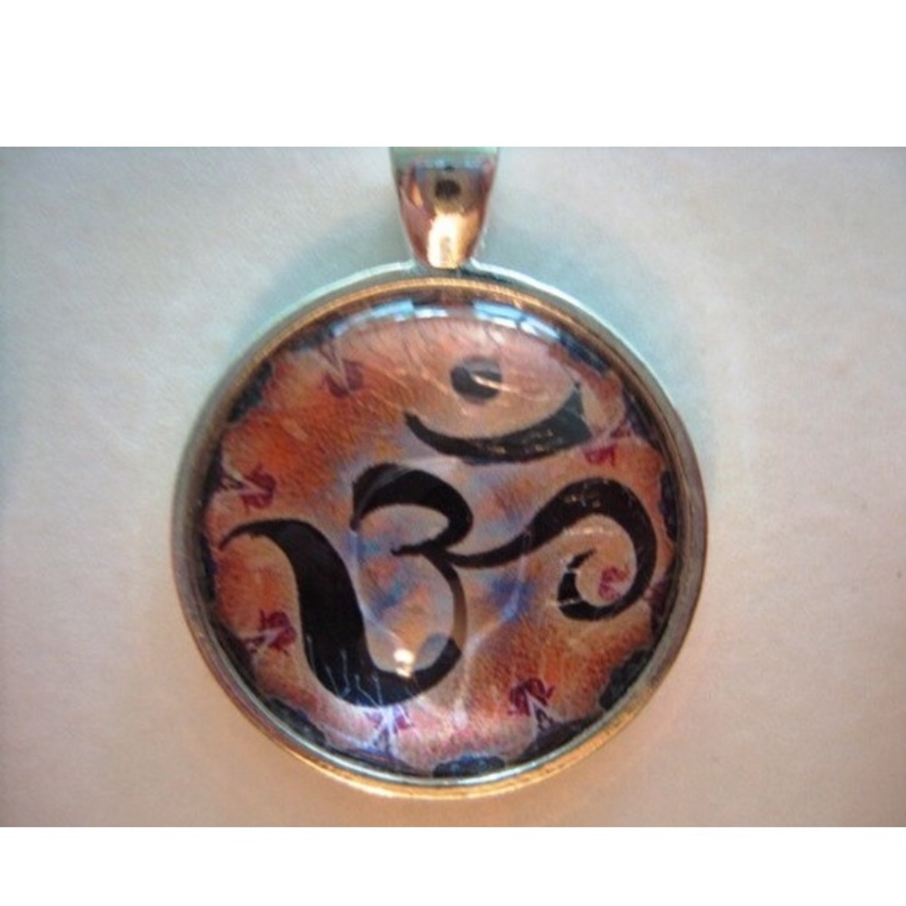 Yoga Necklace:  Om on Mandala (016)